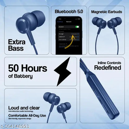 TP Troops Wireless in-Ear Neckband Bluetooth Earphones with 10mm Drivers, Rich Music Experience, 50 Hours Playtime, Type C Fast Charging, Neckband Earphones with Voice Assistant-Blue(DavNey)